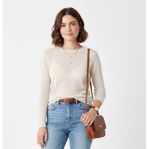ZARA Sheer Knit Sweater Long Sleeve Crew Neck Beige Size S